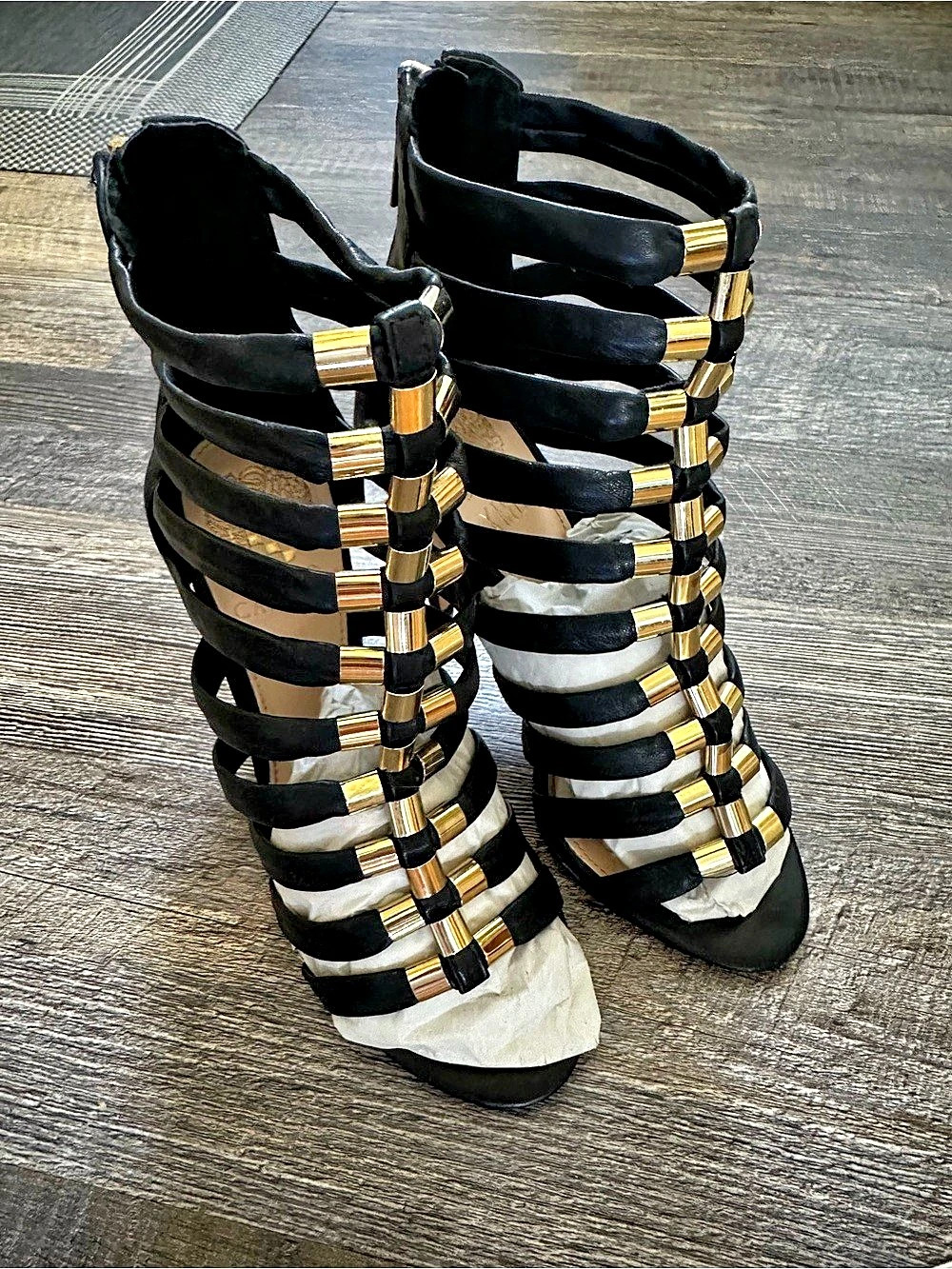 Vince Camuto Azelie Caged Stiletto Heel Dress Sandals Black & White - Picture 2 of 4